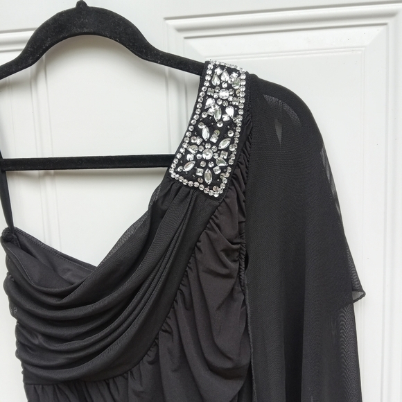 Deb Mini Dress Small Black One Shoulder Rhinestones - Picture 5 of 7